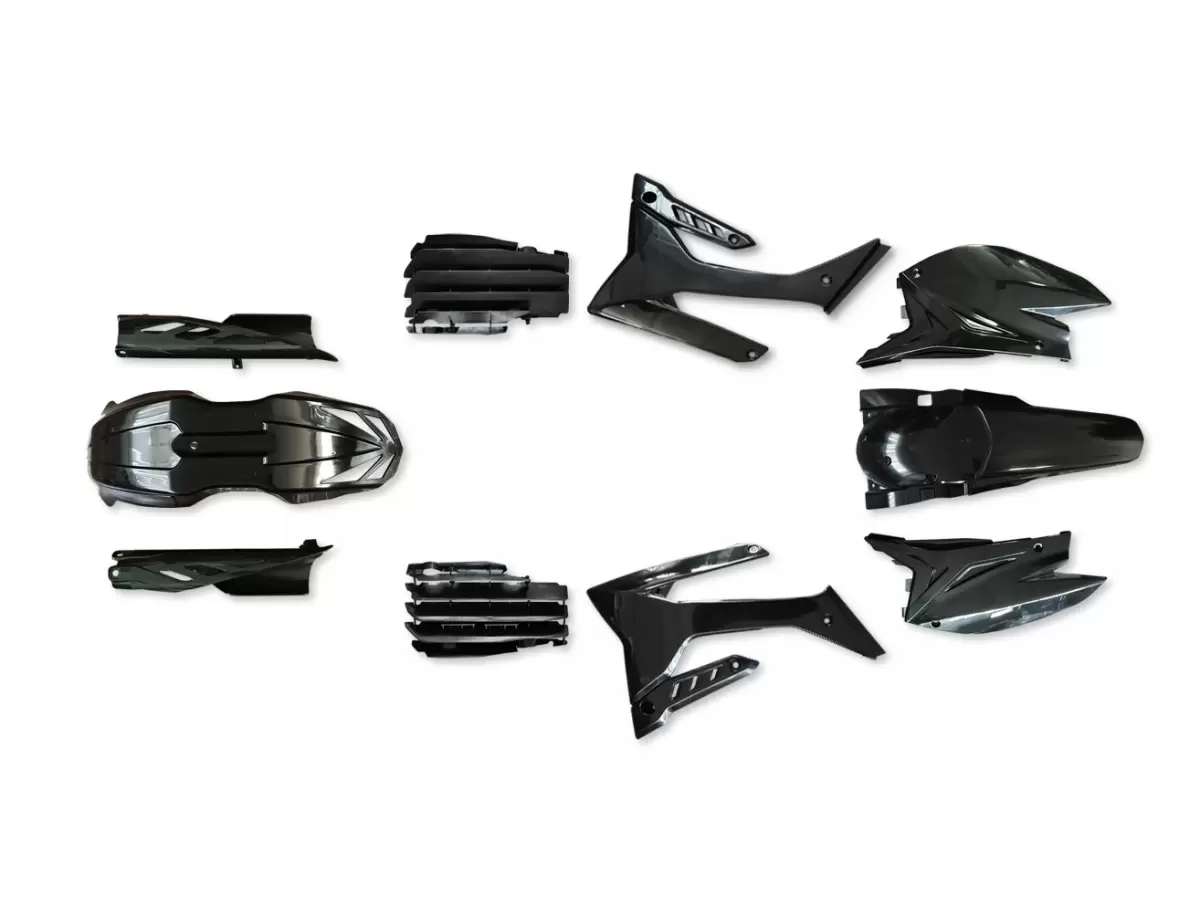 KIT DE PLÁSTICOS NEGROS 4T SMM/SMR TWIN (DOBLE ESCAPE) PARA MODELOS  DE 2015 A 2019 (EXCLUYE SOPORTE DE FARO)