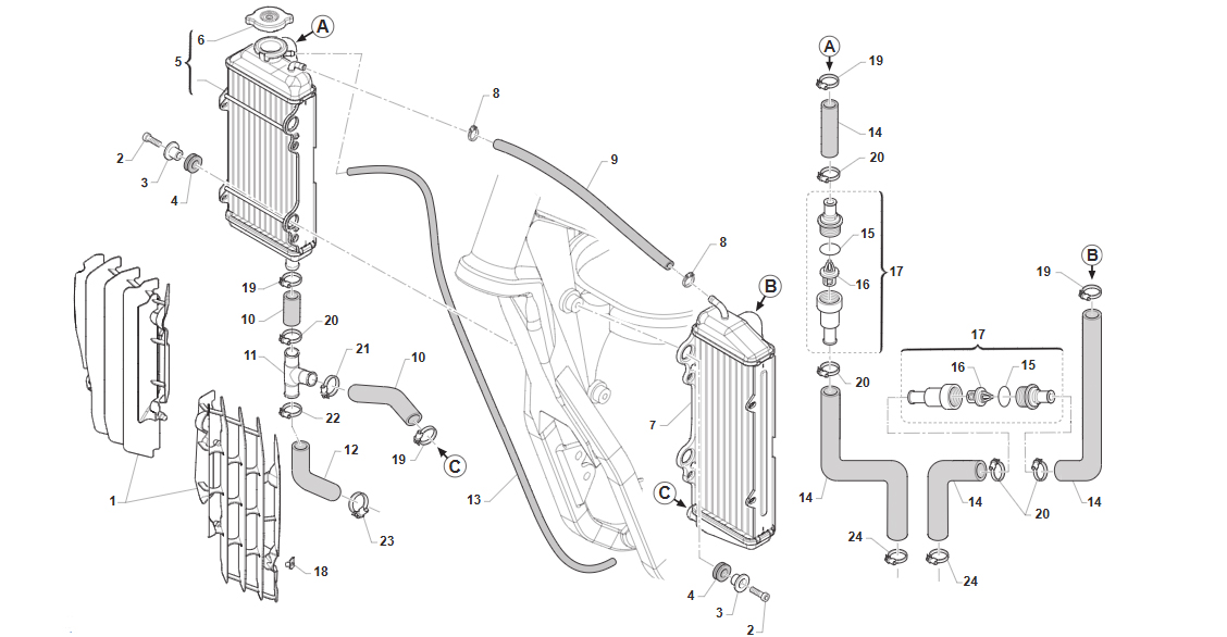 2T 125 FI SMR 2025 - FRAME (EURO 4 AND 5) - RADIATOR