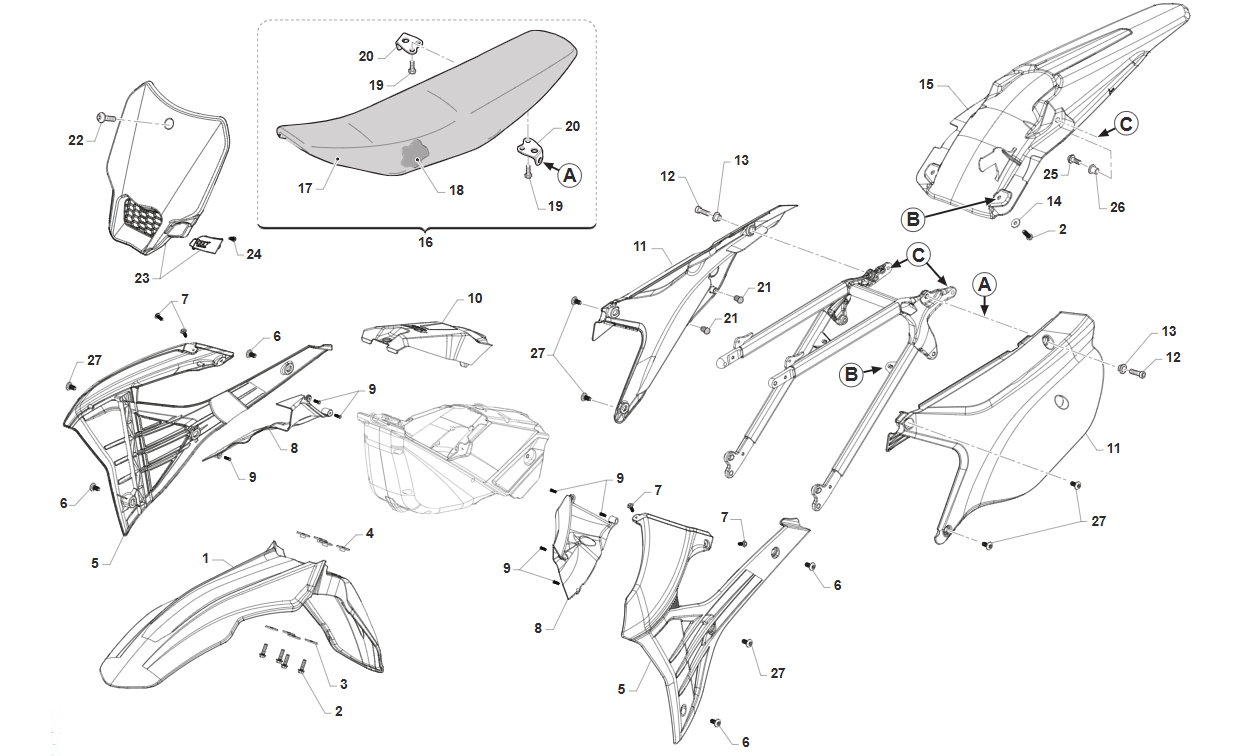 4T 250/450 FI SMK TWIN 2025/2026 - FRAME - PLASTICS AND SEAT