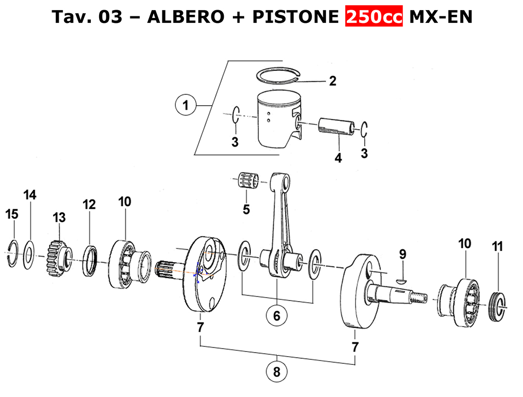 2T 250/300 MX/EN 2016/2018 - MOTORE - ALBERO MOTORE E PISTONE 250cc