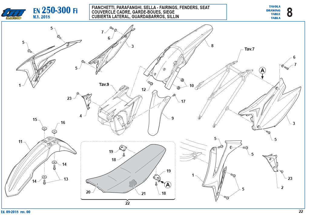 Telaio 4T 250-300 Fi EN 2018 FIANCHETTI, PARAFANGHI, SELLA