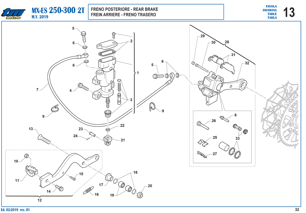 Telaio MX ES 250 300 2T Freno posteriore