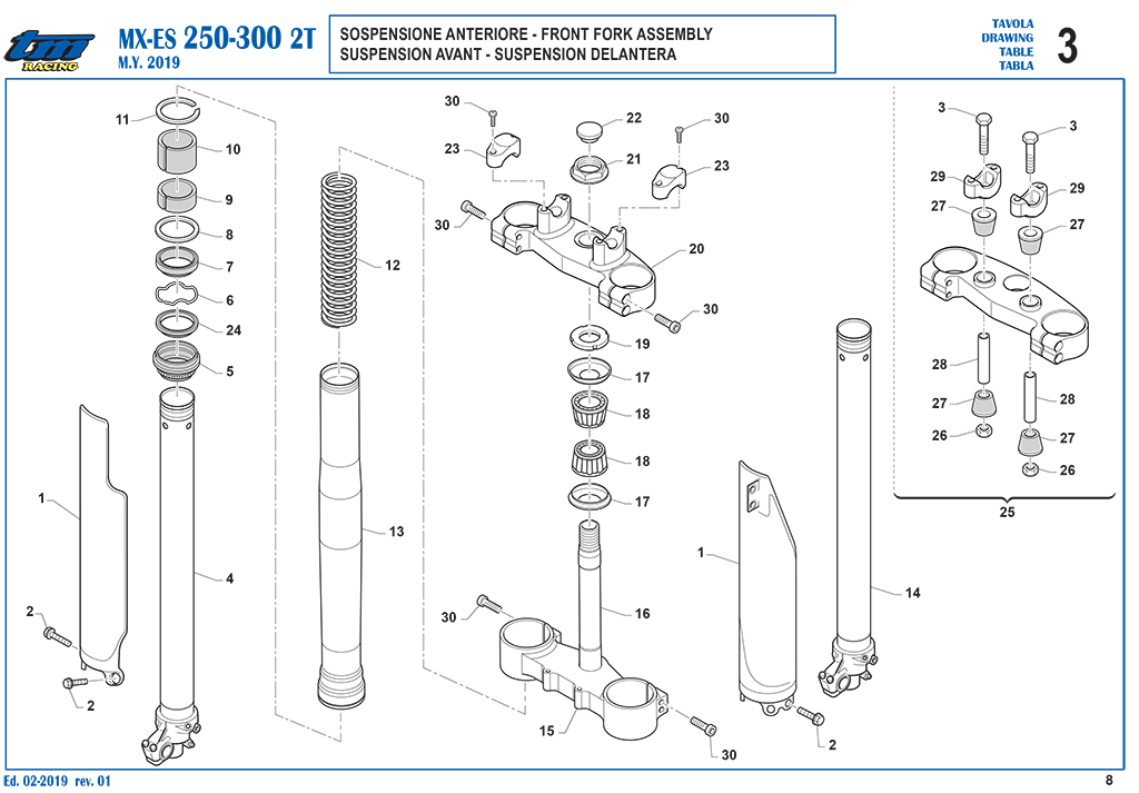Telaio MX ES 250 300 2T Sospensione anteriore