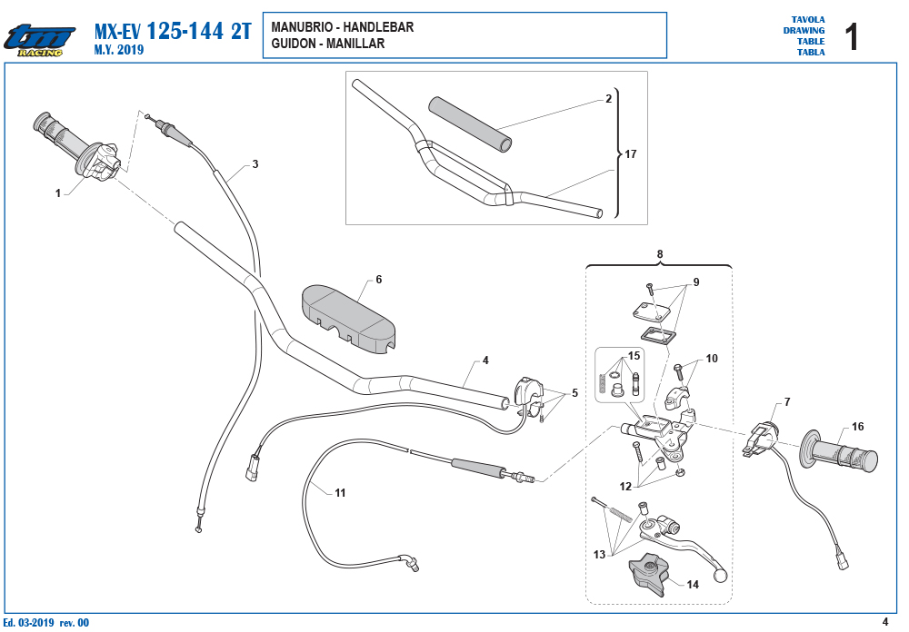 Telaio MX EV 125 144 2T Manubrio