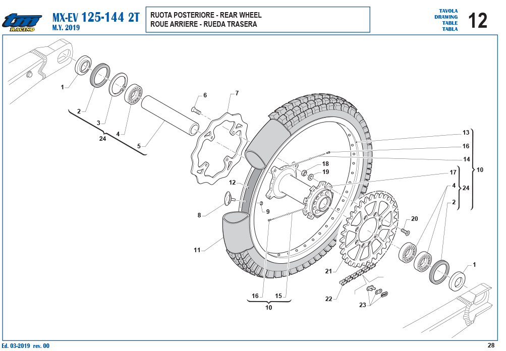 Telaio MX EV 125 144 2T Ruota posteriore