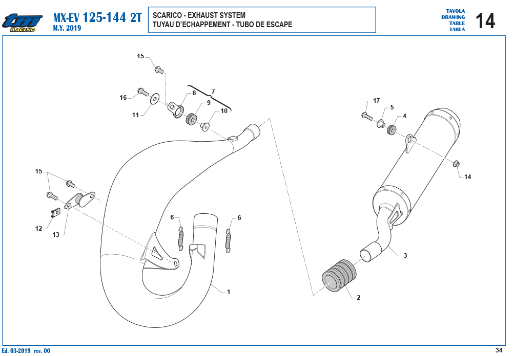 Telaio MX EV 125/144 2T Scarico