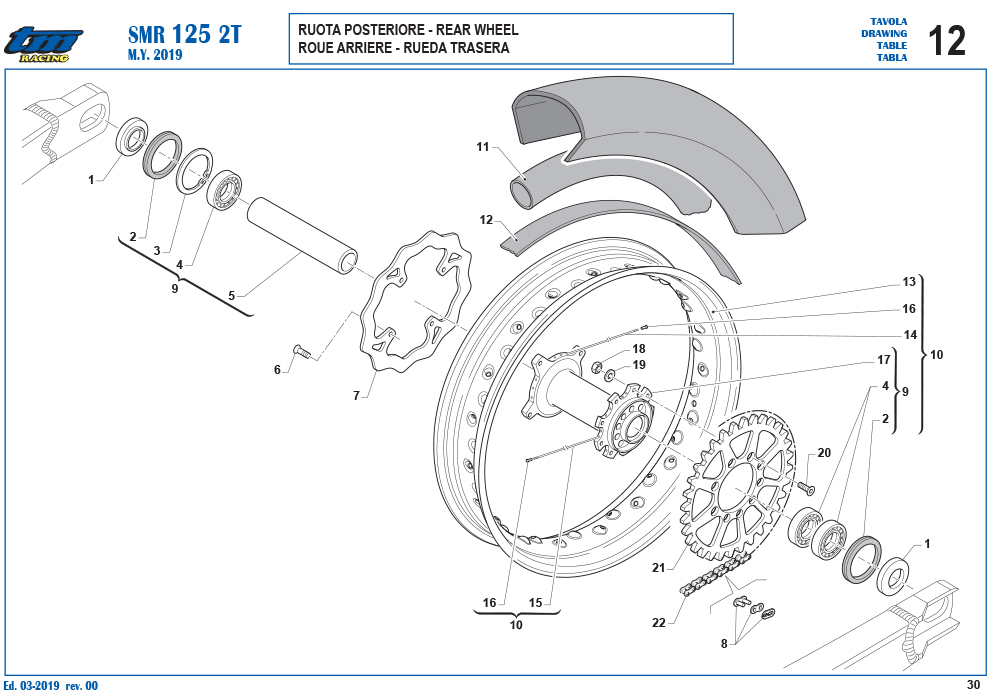 Telaio SMR 125 2T Ruota posteriore