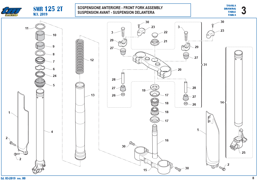 Telaio SMR 125 2T Sospensione anteriore
