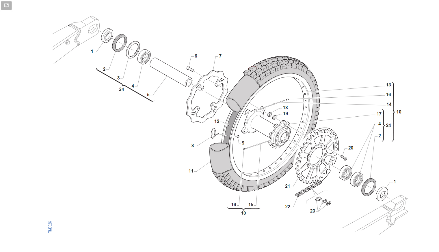 2T 125/144 MX DE 2015 A 2018 - BASTIDOR - RUEDA TRASERA