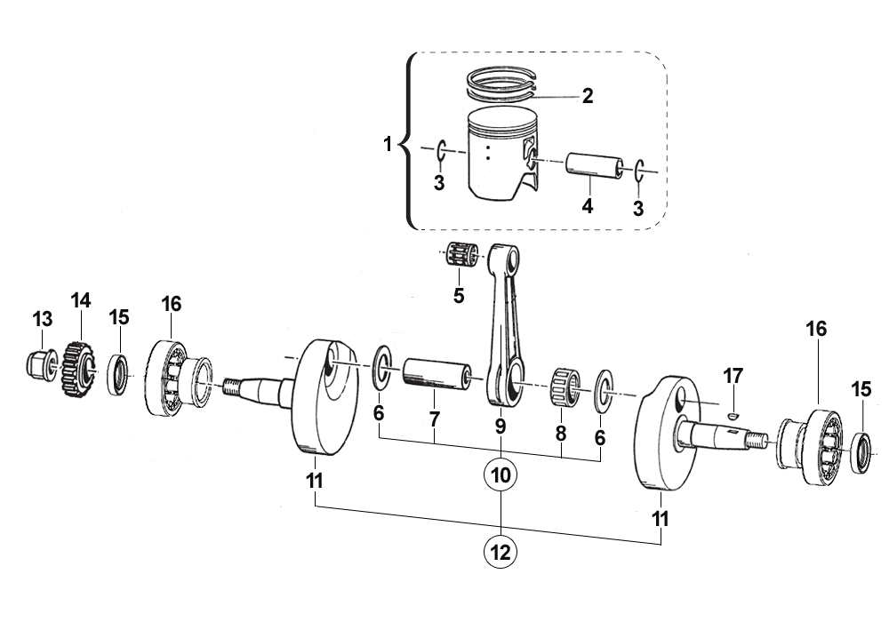 2T 125 MX FROM 2020 TO 2024 - ENGINE - CRANKSHAFT-PISTON