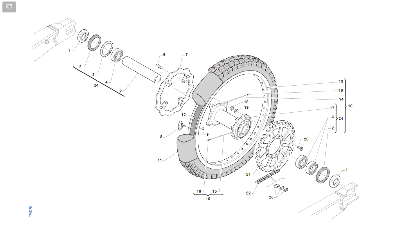 2T 125/144 MX 2022/2023 - BASTIDOR - RUEDA TRASERA 19x1.85