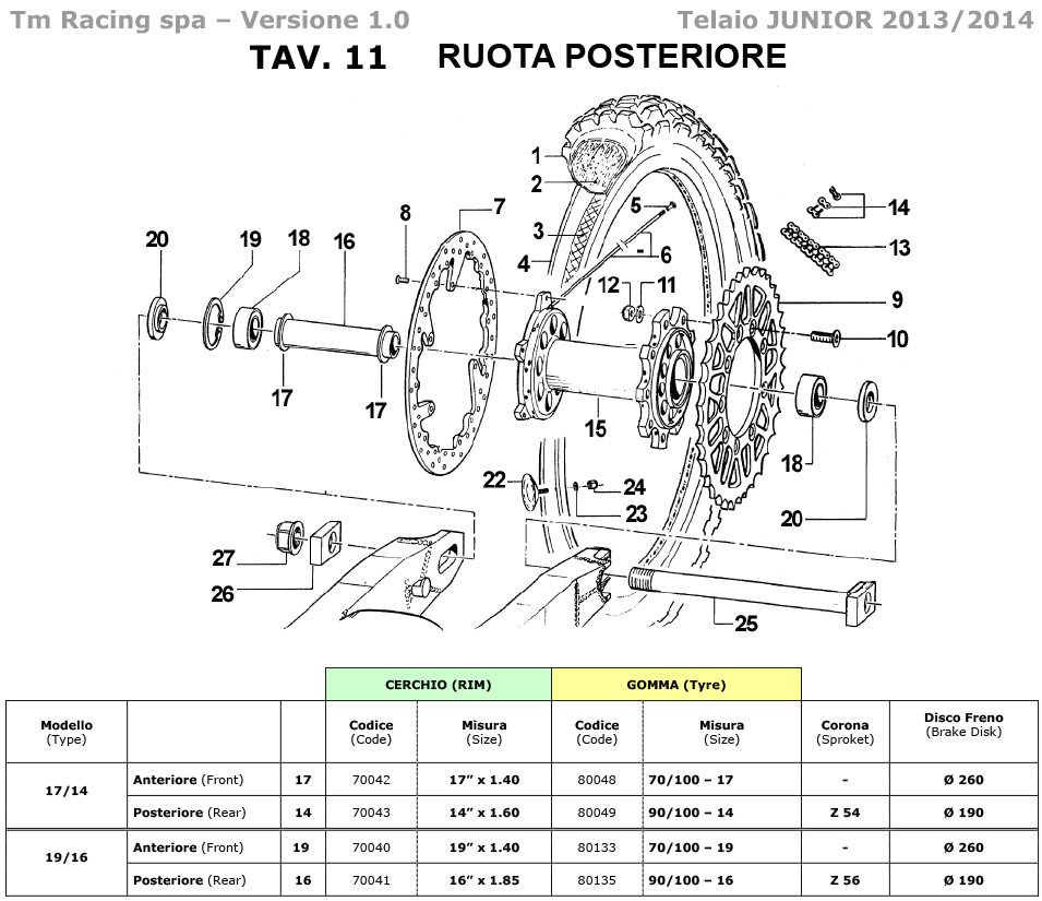 2T 85 JUNIOR MX 2013/2014 - BASTIDOR - RUEDA TRASERA