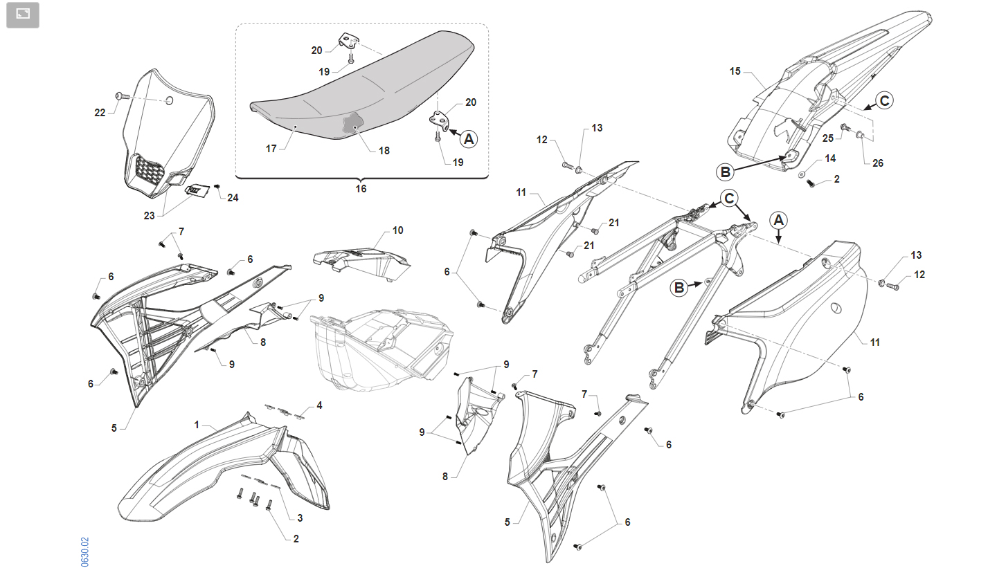 4T 250/300 FI MX TWIN 2022/2023 - FRAME - PLASTICS AND SEAT