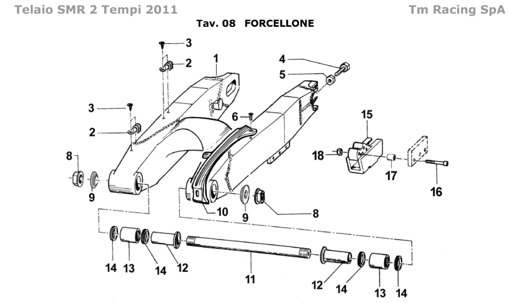 2T 125/250/300 SMR FROM 2008 TO 2011 - FRAME - REAR SWING ARM