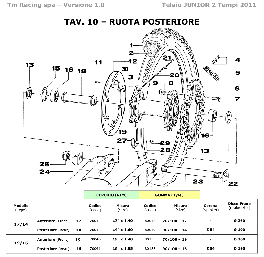 2T 80,85,100 MX JUNIOR 2011/2012 - FRAME - REAR WHEEL