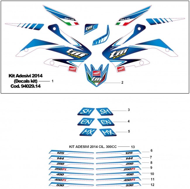 2T/4T EN/MX/SMR/SMX 2008 --> 2014 - TELAIO - KIT ADESIVI