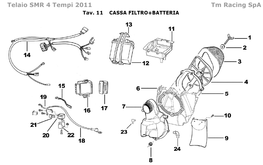 4T 250/450/530 FI SMR 2011 - BASTIDOR - CAJA DE FILTRO Y BATERIA