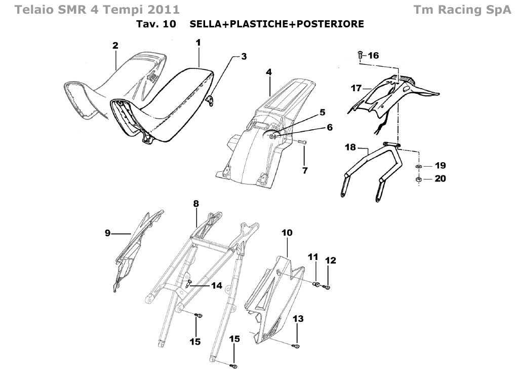 4T 250/450/530 FI SMR 2011 - FRAME - SEAT AND REAR PLASTICS