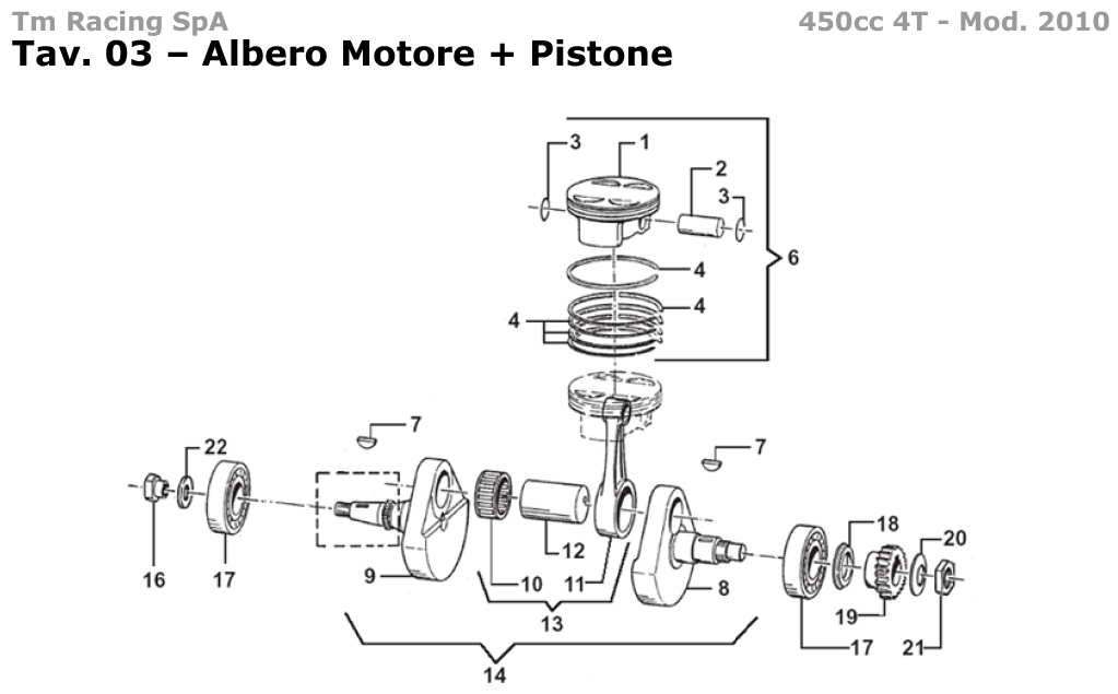 4T 450 FI EN/MX/SMX/SMR/SMM 2010 - MOTOR - ÁRBOL DE COLUMNA Y PISTÓN