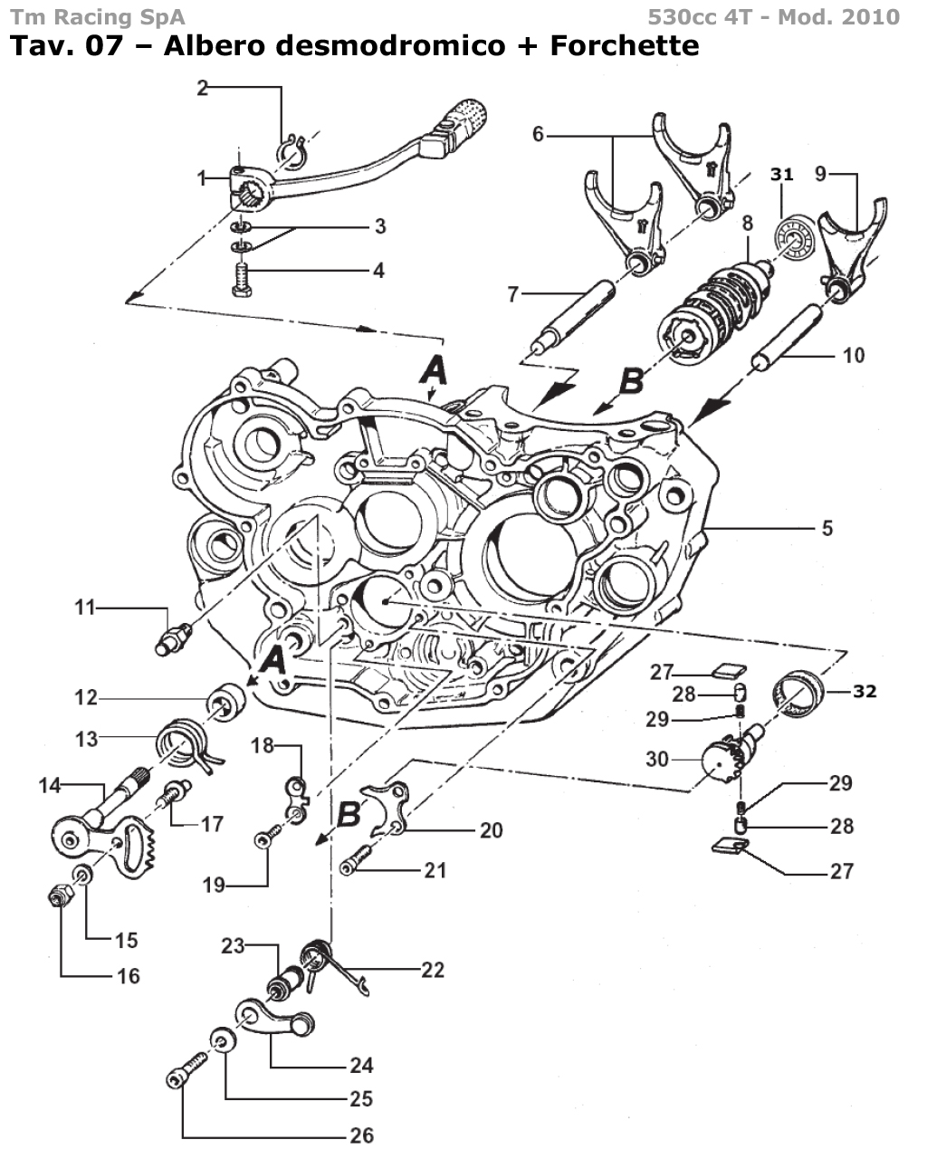 4T 530 FI EN/MX/SMX/SMR/SMM 2010 - MOTOR - ÁRBOL DESMODRÓMICO Y HORQUILLAS