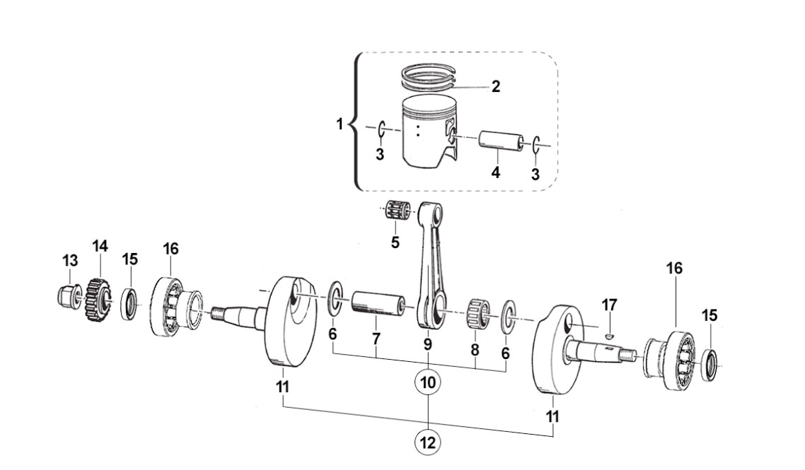 2T 125 EN 2020/2021 - MOTORE - ALBERO MOTORE E PISTONE