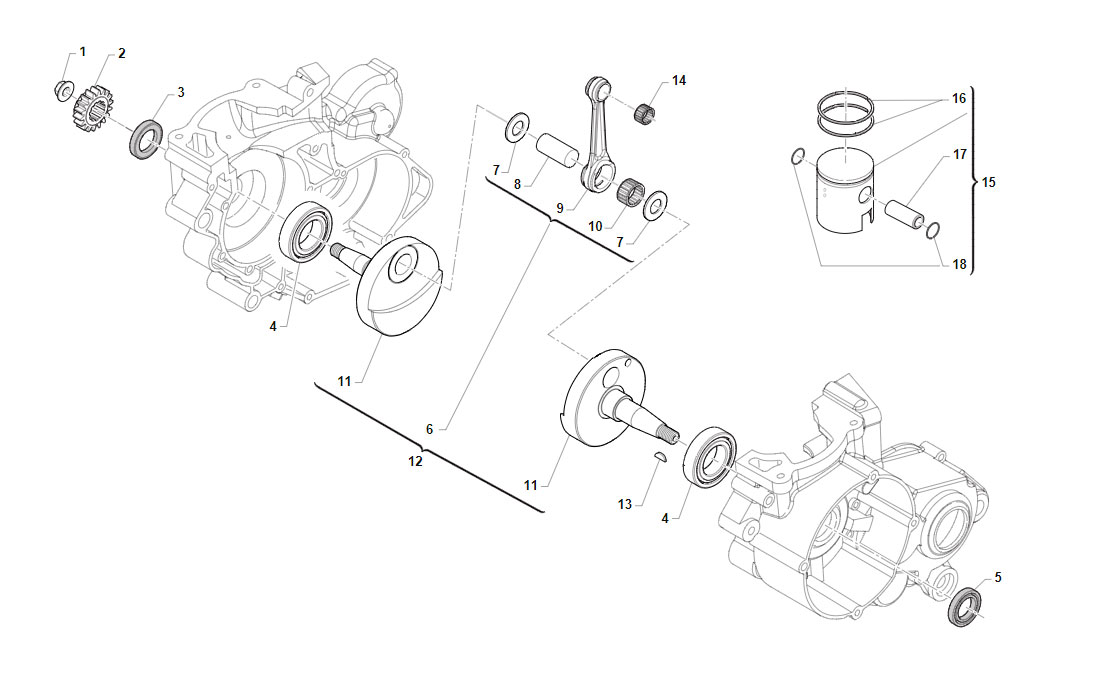 2T 125 FI SMR DAL 2022 AL 2024 - MOTORE - ALBERO MOTORE E PISTONE