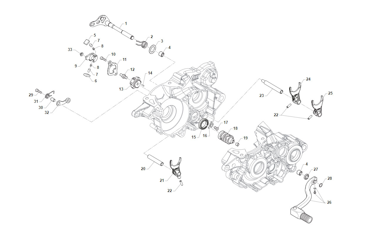 2T 250/300 MX/FI MX 2025/2026 - MOTORE - FORCHETTE CAMBIO 5M
