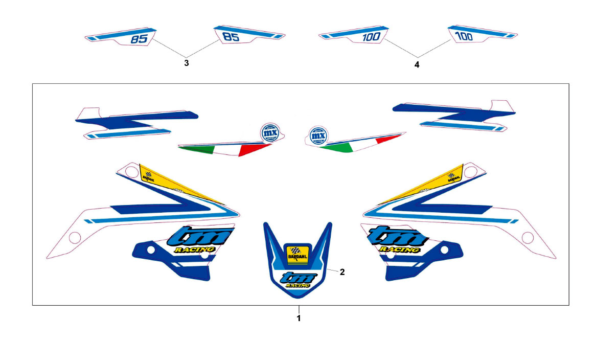 2T 85/100 MX JUNIOR DE 2015 A 2018 - BASTIDOR - KIT ADHESIVOS