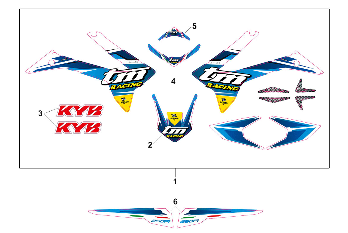 4T 250 FI EN/MX TWIN / 250 FI EN/SMX 2019 - BASTIDOR - KIT ADHESIVOS 