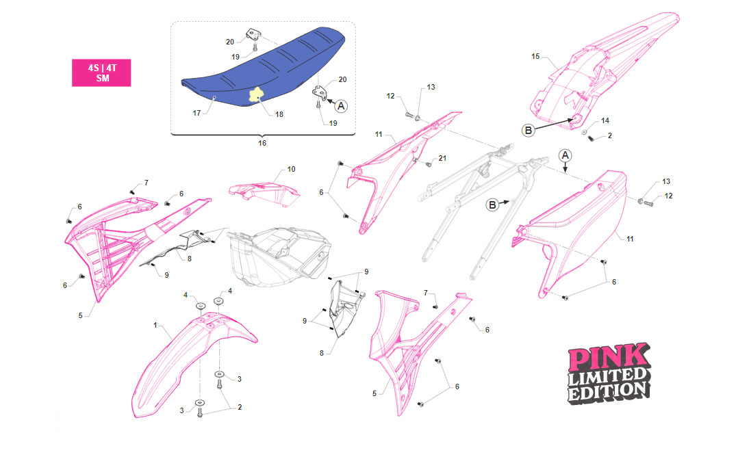 4T 450/530 FI SMR 2023 - TELAIO - PLASTICHE E SELLA PINK LIMITED EDITION