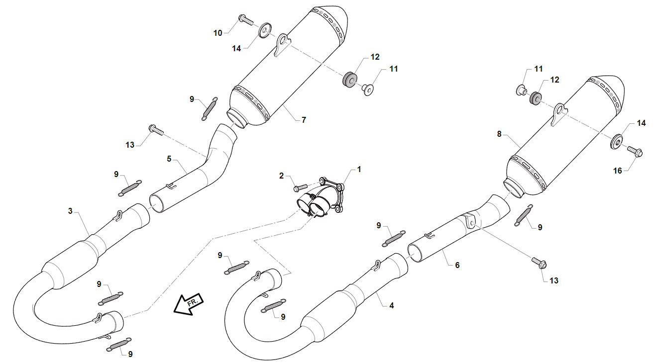4T 450 FI SMR 2024 - FRAME - EXHAUST SYSTEM TWIN