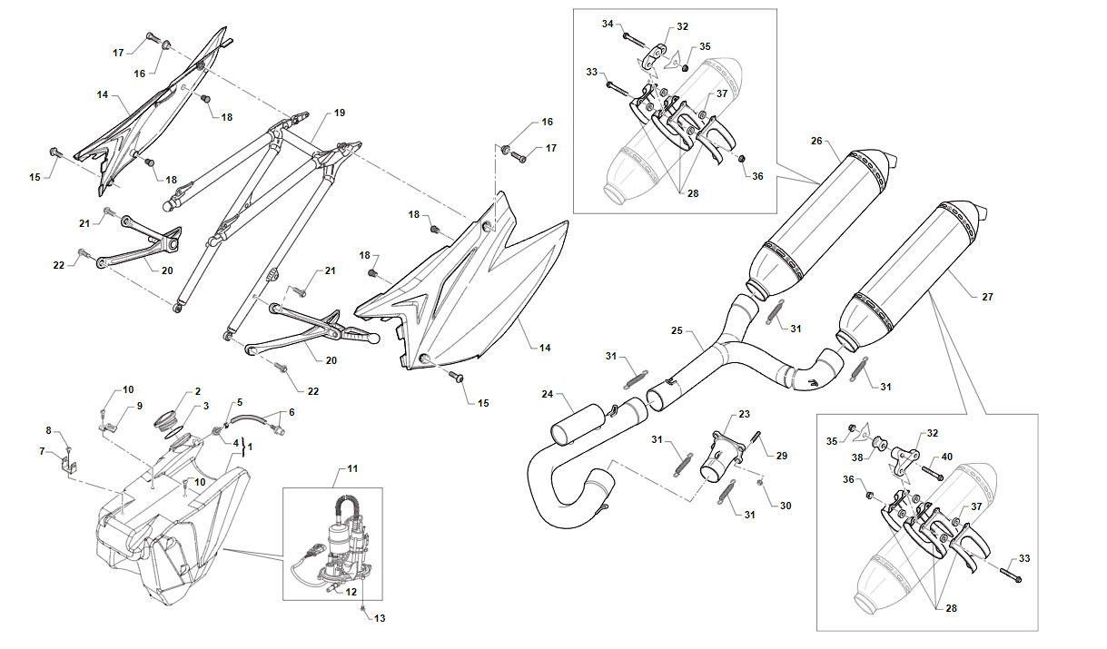 4T 530 FI SMR 2020/2021 - FRAME - EXHAUST SYSTEM TWIN SMR
