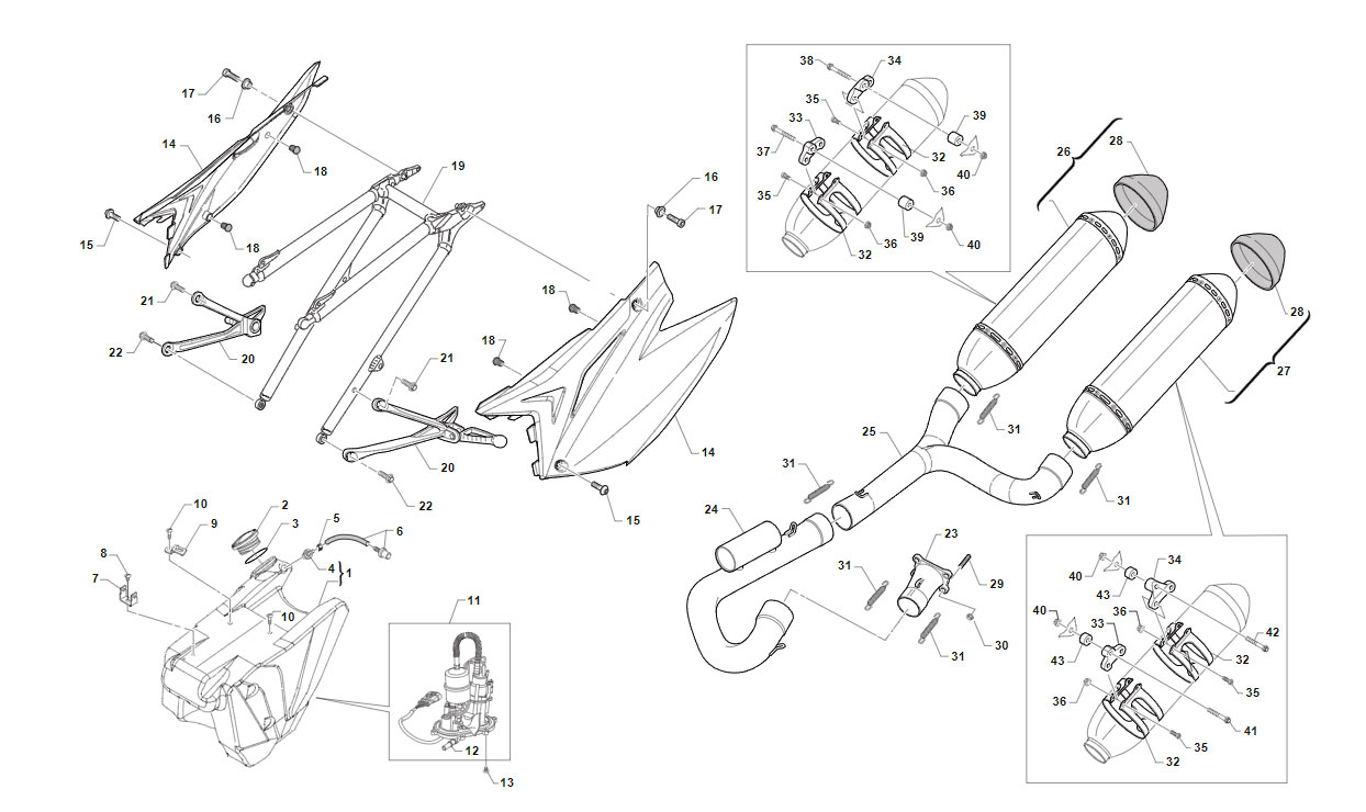 4T 530 FI SMR 2020/2021 - FRAME - EXHAUST SYSTEM TWIN SMX