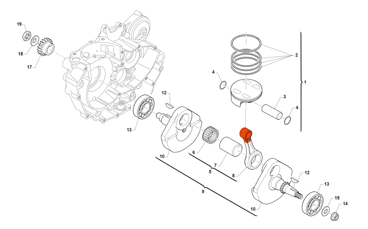 4T 530 FI SMX DAL 2015 AL 2020 - MOTORE - ALBERO MOTORE E PISTONE
