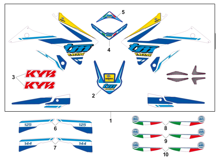 2T 125/144 EN/MX 2018 - BASTIDOR - KIT ADHESIVOS