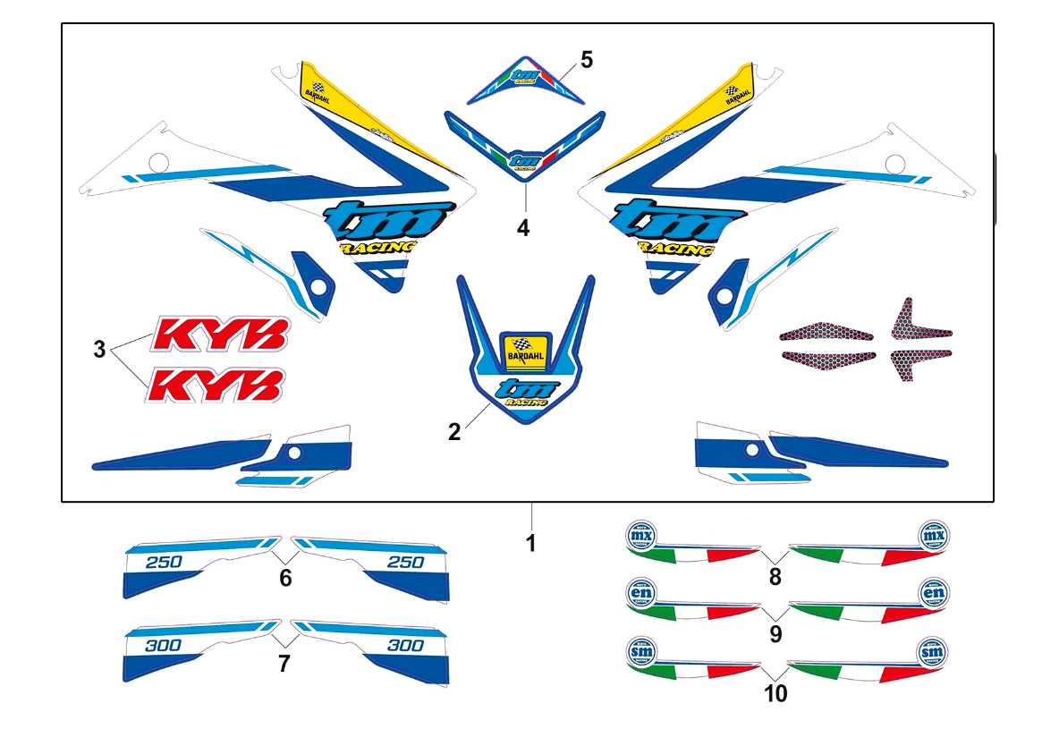 2T 250/300 EN/MX 2018 - BASTIDOR - KIT ADHESIVOS